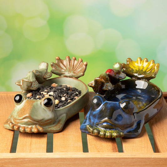 Ceramic Frog Bird Bath & Bird Feeder