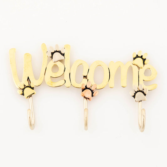 Welcome Paw Print Mixed Metal Sign with Hooks