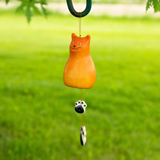 Orange Cat Hand Painted Ceramic Wind Chime