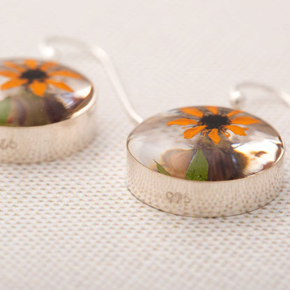 Real Sunflower & Sterling Earrings