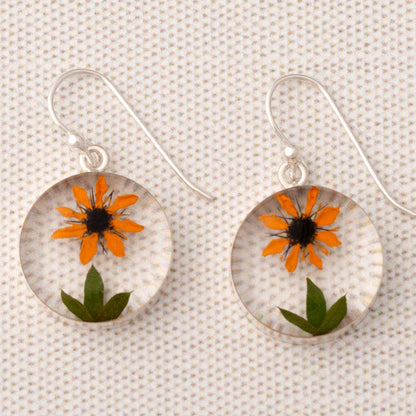 Real Sunflower & Sterling Earrings