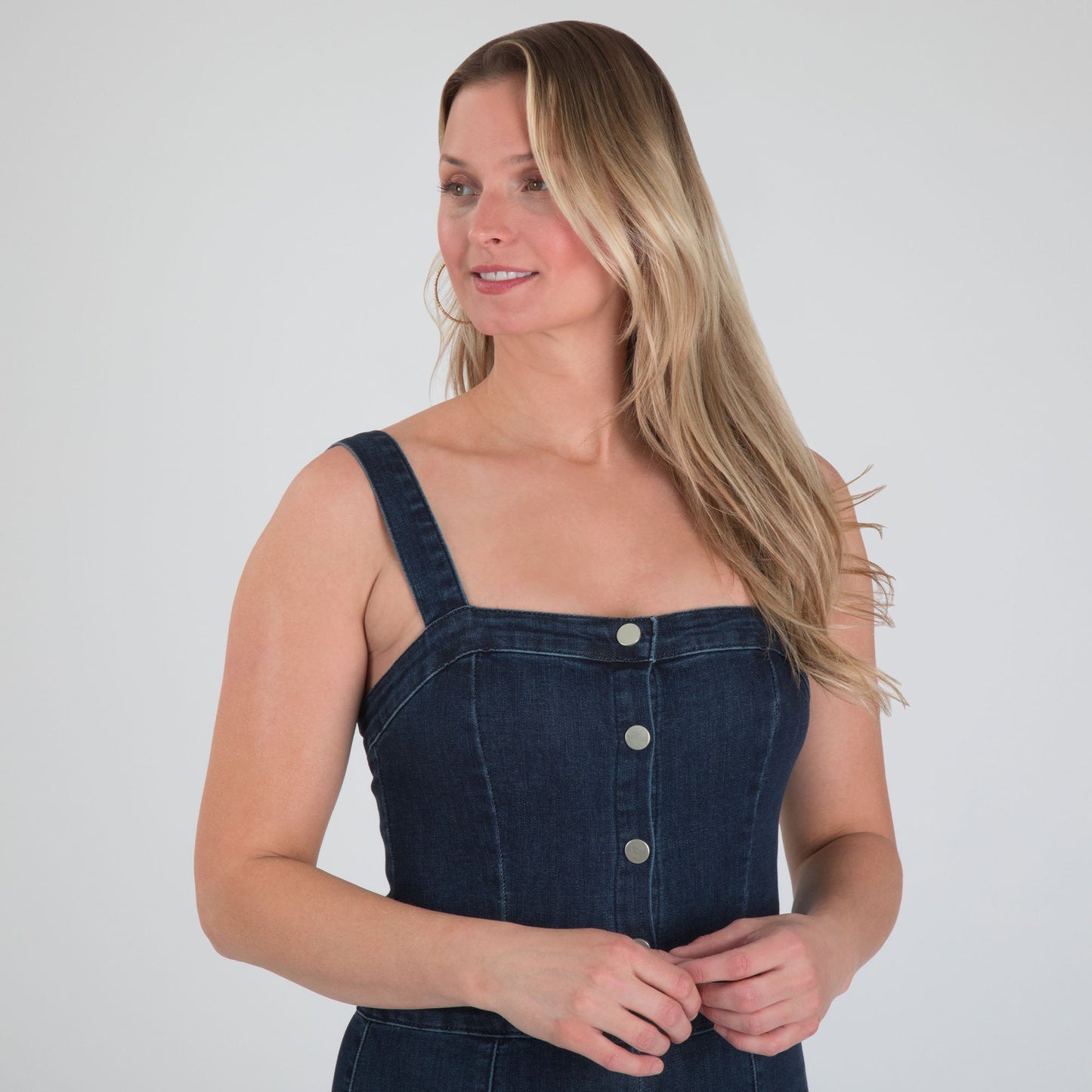 Denim Flare Leg Button Up Jumpsuit