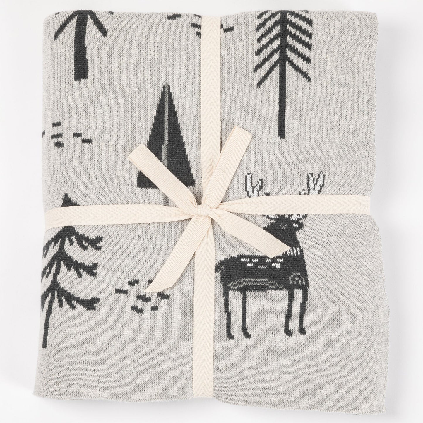 Deer Forest Cotton Knit Throw Blanket