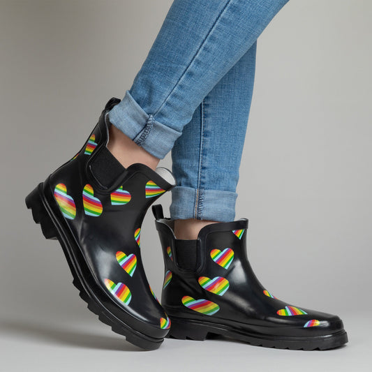 Rainbow Heart Ankle Rain Boots