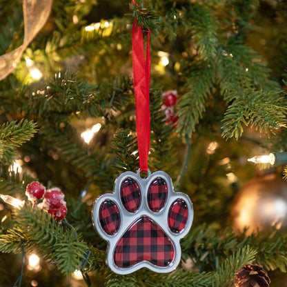 Gingham Paw Print Ornament