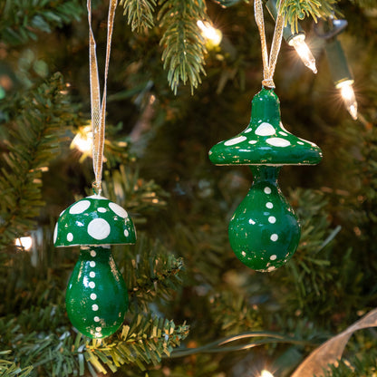 Hand Painted Mushroom Ornaments - Set of 2