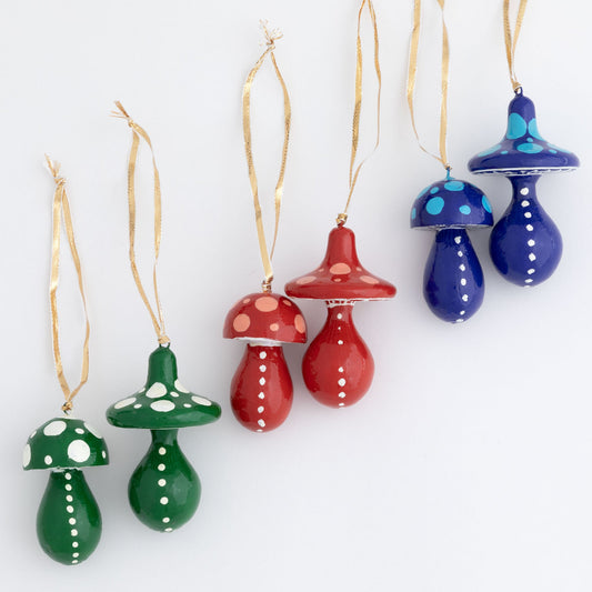 Hand Painted Mushroom Ornaments - Set of 2