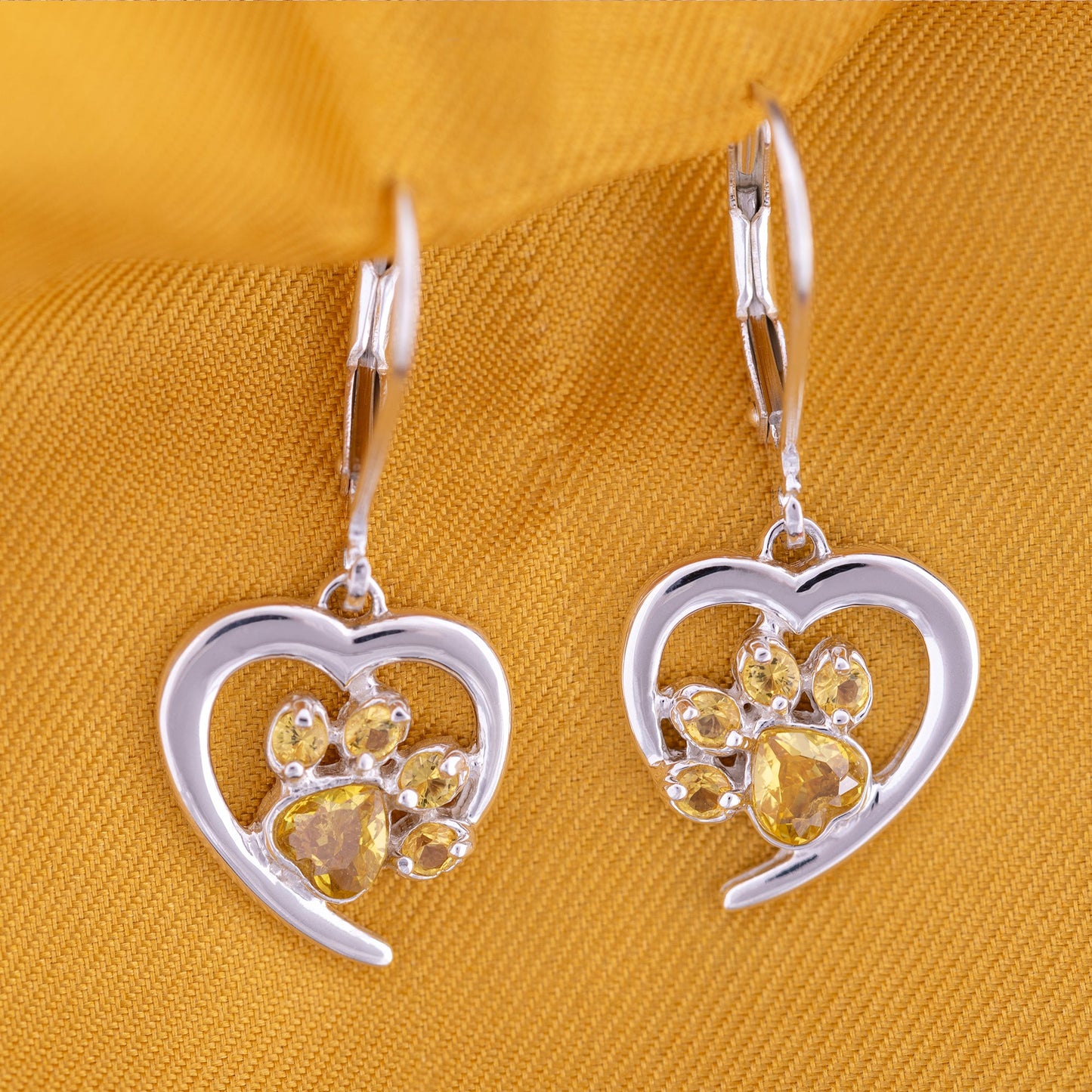 Always in My Heart Sterling Birthstone Paw Print Earrings