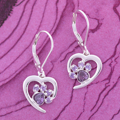 Always in My Heart Sterling Birthstone Paw Print Earrings