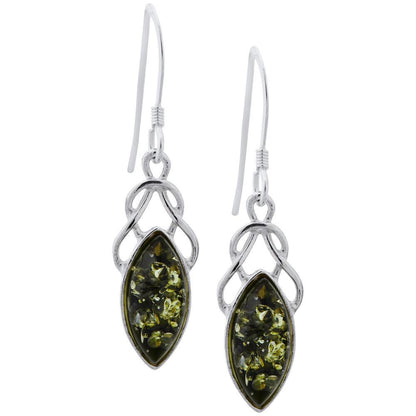 Green Amber Celtic Earrings