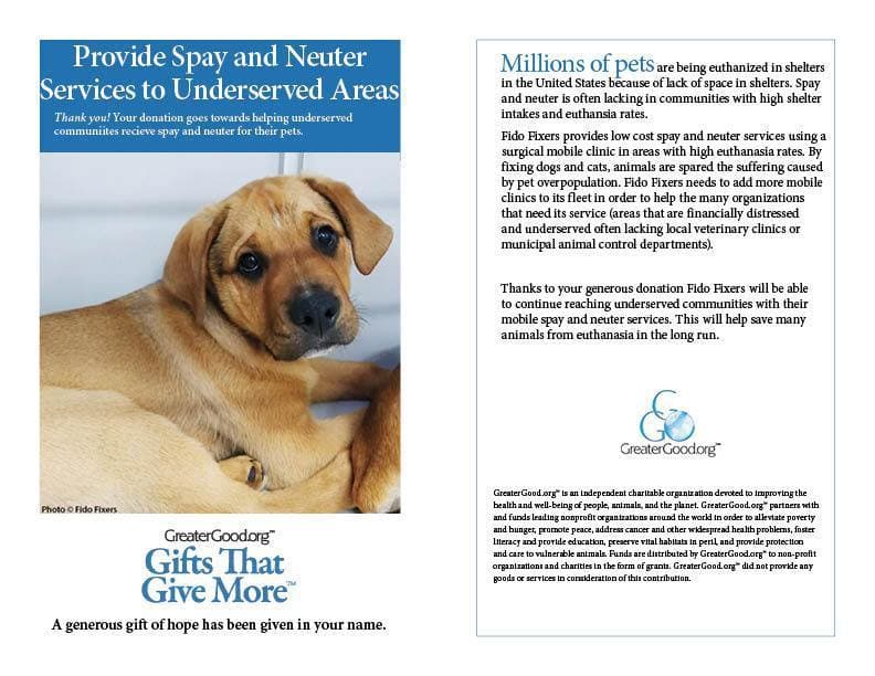 Donation - Provide Spay And Neuter Services To Underserved Areas